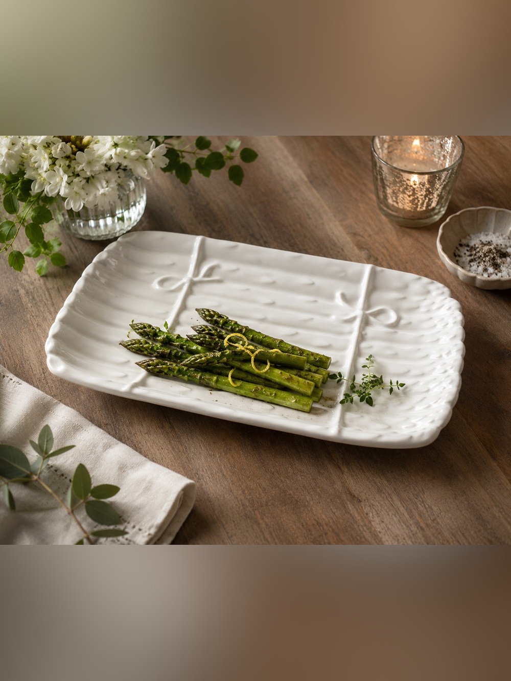 Portuguese White Ceramic Asparagus Relish Tray Serving Dish Made in Portugal